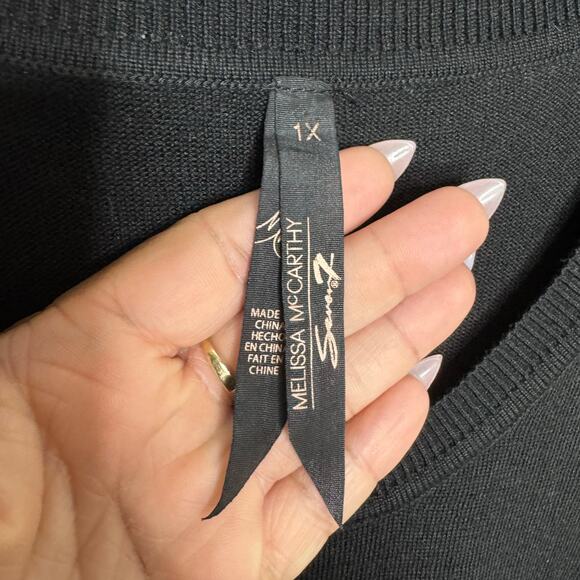 Melissa McCarthy Seven7 Plus 1X Sweater Black Cat Graphic Le Meow Pullover - Picture 6 of 8